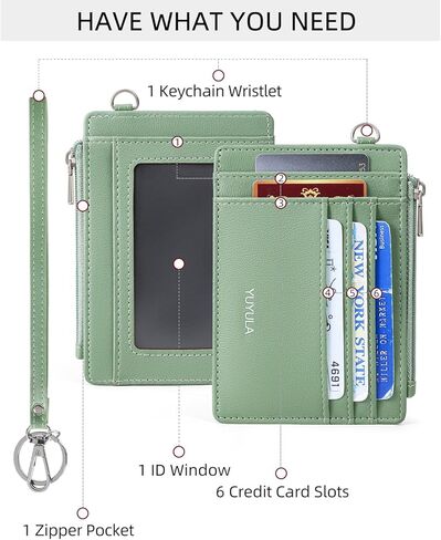 YUYULA المرأة حامل بطاقة الائتمان RFID حجب محفظة سلسلة المفاتيح الجلدية الناعمة مع جيب سحاب المعصم ضئيلة (الأخضر) in Kuwait