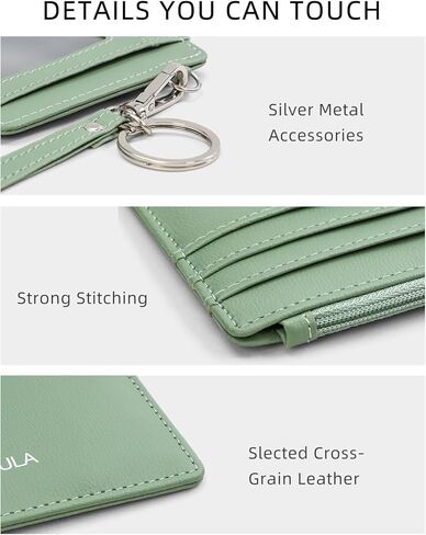YUYULA المرأة حامل بطاقة الائتمان RFID حجب محفظة سلسلة المفاتيح الجلدية الناعمة مع جيب سحاب المعصم ضئيلة (الأخضر) in Kuwait