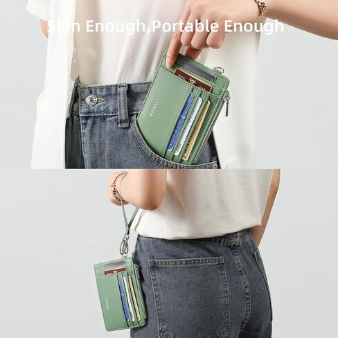 YUYULA المرأة حامل بطاقة الائتمان RFID حجب محفظة سلسلة المفاتيح الجلدية الناعمة مع جيب سحاب المعصم ضئيلة (الأخضر) in Kuwait