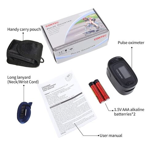 جهاز قياس التأكسج النبضي CONTEC CMS50NA، جهاز قياس تشبع الأكسجين في الدم، SpO2 وقيمة PR، شكل موجي للأكسجين في الدم، الرقبة/المعصم، أسود in Kuwait