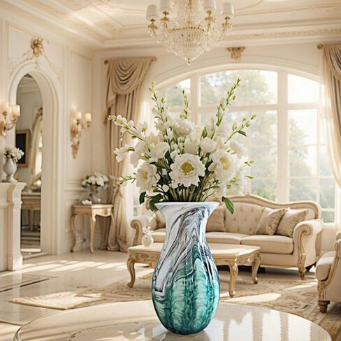 WE-CY Artware,Large Premium Luxury Glass Flower Vase Combining Eastern and Western Aesthetics - Artistic Home Decoration for Living Room, Table, Floor, and Office - 11.2 Inch Multicolor in Saudi Arabia