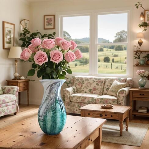 WE-CY Artware,Large Premium Luxury Glass Flower Vase Combining Eastern and Western Aesthetics - Artistic Home Decoration for Living Room, Table, Floor, and Office - 11.2 Inch Multicolor in Saudi Arabia