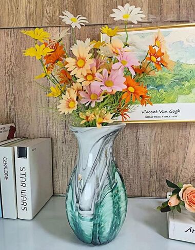 WE-CY Artware,Large Premium Luxury Glass Flower Vase Combining Eastern and Western Aesthetics - Artistic Home Decoration for Living Room, Table, Floor, and Office - 11.2 Inch Multicolor in Saudi Arabia