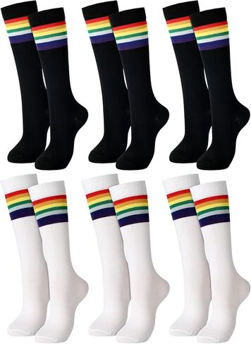 Fourluoo 6 أزواج قوس قزح الركبة عالية الجوارب القطن LGBT مثلي الجنس الجوارب الطويلة الرياضية الجدة الملونة مضحك أنبوب جوارب مخططة زي الملحقات للجنسين النساء الرجال فخر حزب الرياضة كرة القدم in Saudi Arabia