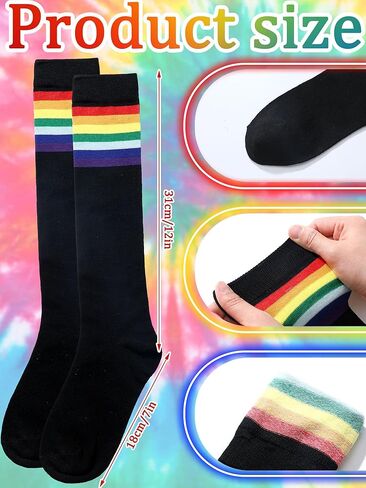 Fourluoo 6 أزواج قوس قزح الركبة عالية الجوارب القطن LGBT مثلي الجنس الجوارب الطويلة الرياضية الجدة الملونة مضحك أنبوب جوارب مخططة زي الملحقات للجنسين النساء الرجال فخر حزب الرياضة كرة القدم in Saudi Arabia