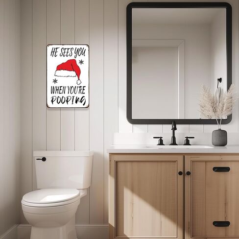 Christmas Bathroom Decor Christmas Signs for Bathroom Santa Hat Vintage Funny Metal Signs He Sees When You Are Pooping 8x12 In in Saudi Arabia