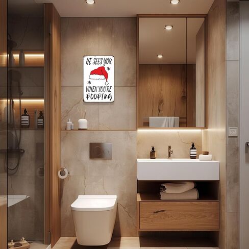 Christmas Bathroom Decor Christmas Signs for Bathroom Santa Hat Vintage Funny Metal Signs He Sees When You Are Pooping 8x12 In in Saudi Arabia