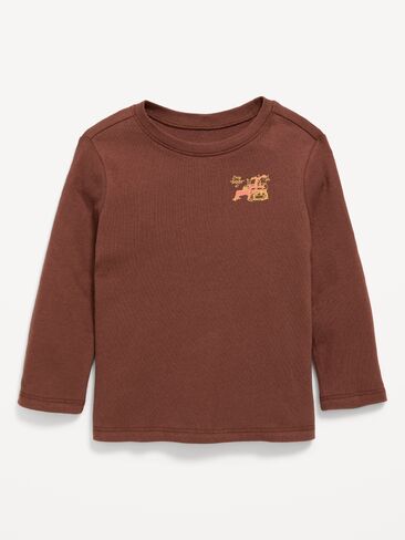 تي شيرت مطبوع بأكمام طويلة للجنسين من Old Navy للأطفال الصغار - بني تانين in Kuwait