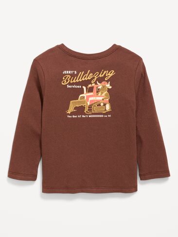 تي شيرت مطبوع بأكمام طويلة للجنسين من Old Navy للأطفال الصغار - بني تانين in Kuwait