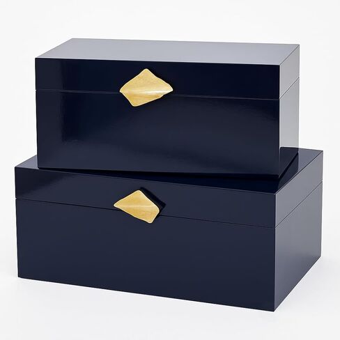 Vintiquewise Set of 2 Decorative Wooden Storage Boxes with Gold Accent – Boxes for Keys, Jewelry, Makeup, Accessories, Crafts, Gadgets, Home Office, Living Room, Bedroom & Entryway Décor, Blue in Saudi Arabia