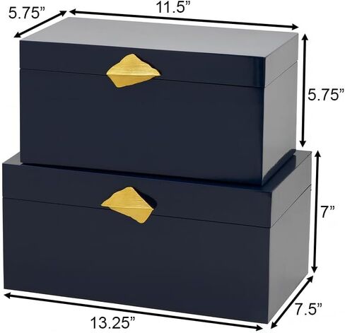 Vintiquewise Set of 2 Decorative Wooden Storage Boxes with Gold Accent – Boxes for Keys, Jewelry, Makeup, Accessories, Crafts, Gadgets, Home Office, Living Room, Bedroom & Entryway Décor, Blue in Saudi Arabia