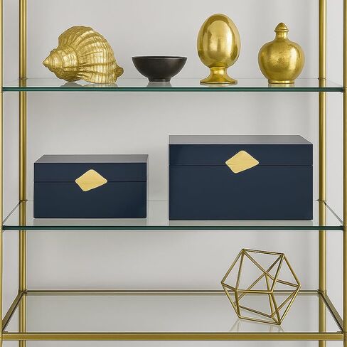Vintiquewise Set of 2 Decorative Wooden Storage Boxes with Gold Accent – Boxes for Keys, Jewelry, Makeup, Accessories, Crafts, Gadgets, Home Office, Living Room, Bedroom & Entryway Décor, Blue in Saudi Arabia