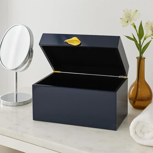 Vintiquewise Set of 2 Decorative Wooden Storage Boxes with Gold Accent – Boxes for Keys, Jewelry, Makeup, Accessories, Crafts, Gadgets, Home Office, Living Room, Bedroom & Entryway Décor, Blue in Saudi Arabia
