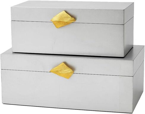 Vintiquewise Set of 2 Decorative Wooden Storage Boxes with Gold Accent – Boxes for Keys, Jewelry, Makeup, Accessories, Crafts, Gadgets, Home Office, Living Room, Bedroom & Entryway Décor, Blue in Saudi Arabia
