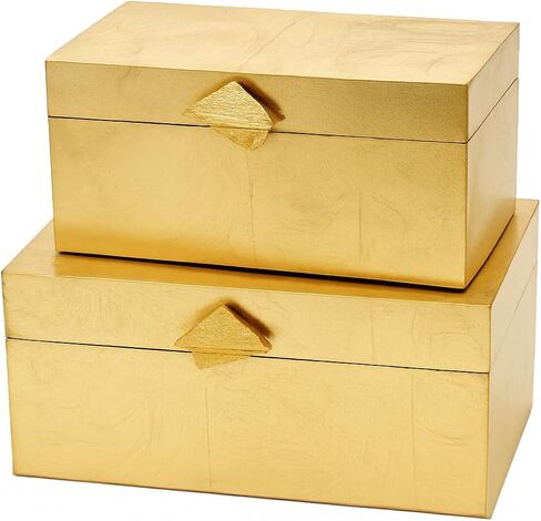 Vintiquewise Set of 2 Decorative Wooden Storage Boxes with Gold Accent – Boxes for Keys, Jewelry, Makeup, Accessories, Crafts, Gadgets, Home Office, Living Room, Bedroom & Entryway Décor, Blue in Saudi Arabia