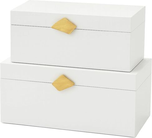 Vintiquewise Set of 2 Decorative Wooden Storage Boxes with Gold Accent – Boxes for Keys, Jewelry, Makeup, Accessories, Crafts, Gadgets, Home Office, Living Room, Bedroom & Entryway Décor, Blue in Saudi Arabia