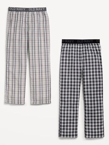 Old Navy Printed Poplin Straight-Leg Pajama Pants 2-Pack for Boys - Gray Plaid in Saudi Arabia
