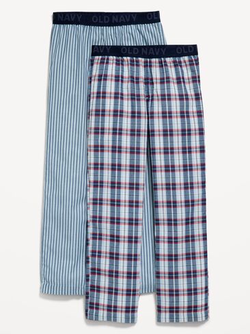 بنطلون بيجامة بوبلين مطبوع بأرجل مستقيمة من Old Navy، قطعتان للأولاد - أزرق منقوش in Saudi Arabia