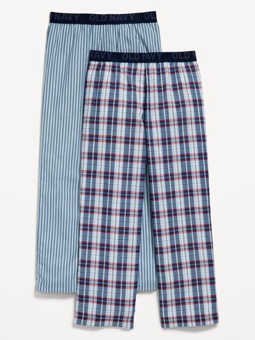 بنطلون بيجامة بوبلين مطبوع بأرجل مستقيمة من Old Navy، قطعتان للأولاد - أزرق منقوش in Saudi Arabia