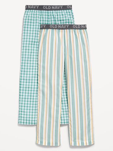 Old Navy Printed Poplin Straight-Leg Pajama Pants 2-Pack for Boys - Medium Green Plaid in Saudi Arabia