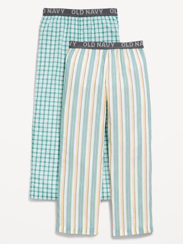 Old Navy Printed Poplin Straight-Leg Pajama Pants 2-Pack for Boys - Medium Green Plaid in Saudi Arabia