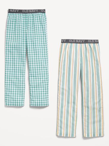 Old Navy Printed Poplin Straight-Leg Pajama Pants 2-Pack for Boys - Medium Green Plaid in Saudi Arabia