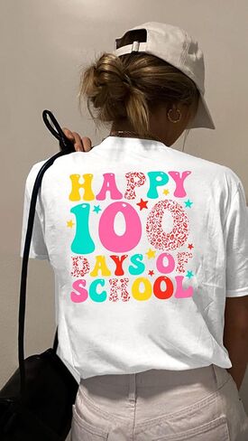 100 Days of School Shirt Women Kindergarten Teacher Shirts 100th Day of School Celebration Gifts Funny Tee Tops in Saudi Arabia