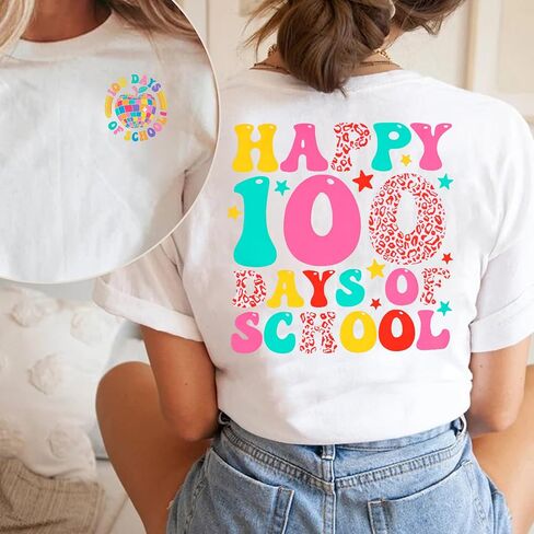 100 Days of School Shirt Women Kindergarten Teacher Shirts 100th Day of School Celebration Gifts Funny Tee Tops in Saudi Arabia