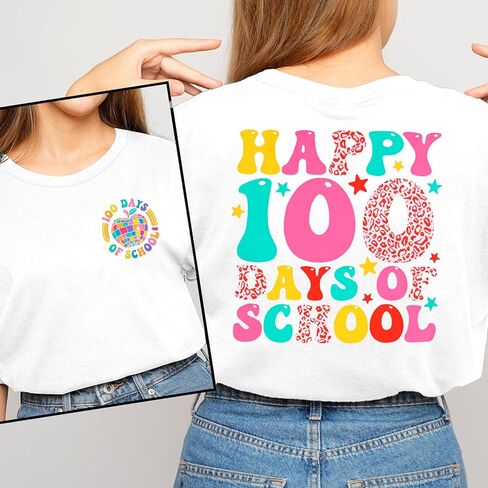 100 Days of School Shirt Women Kindergarten Teacher Shirts 100th Day of School Celebration Gifts Funny Tee Tops in Saudi Arabia