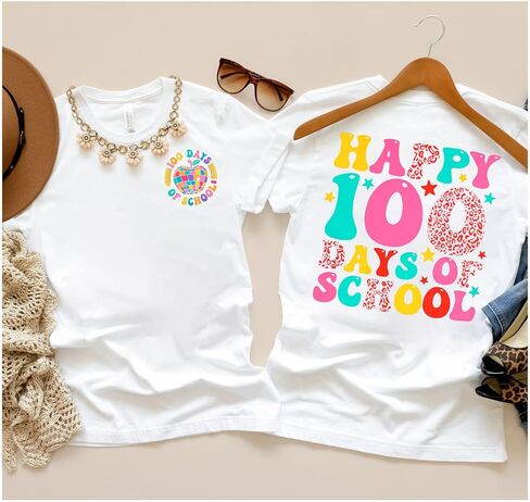 100 Days of School Shirt Women Kindergarten Teacher Shirts 100th Day of School Celebration Gifts Funny Tee Tops in Saudi Arabia