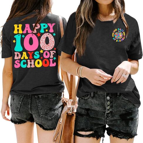 100 Days of School Shirt Women Kindergarten Teacher Shirts 100th Day of School Celebration Gifts Funny Tee Tops in Saudi Arabia