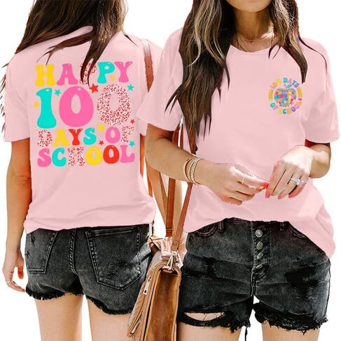 100 Days of School Shirt Women Kindergarten Teacher Shirts 100th Day of School Celebration Gifts Funny Tee Tops in Saudi Arabia