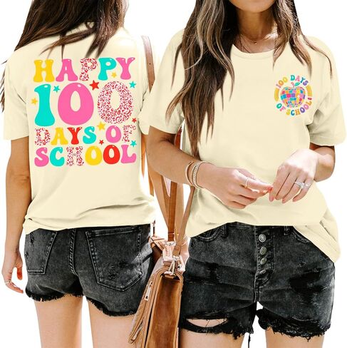 100 Days of School Shirt Women Kindergarten Teacher Shirts 100th Day of School Celebration Gifts Funny Tee Tops in Saudi Arabia