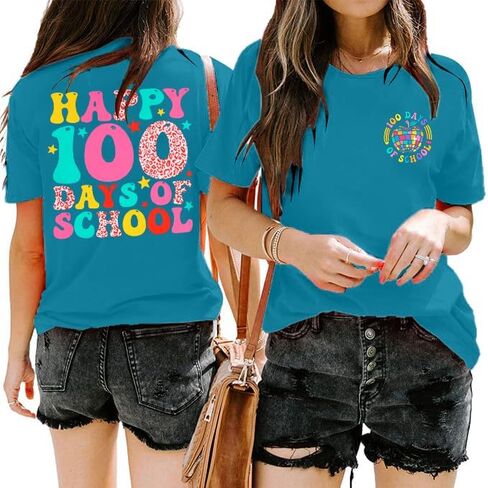 100 Days of School Shirt Women Kindergarten Teacher Shirts 100th Day of School Celebration Gifts Funny Tee Tops in Saudi Arabia