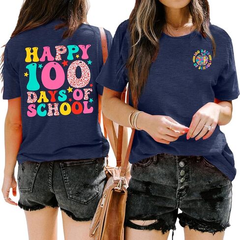 100 Days of School Shirt Women Kindergarten Teacher Shirts 100th Day of School Celebration Gifts Funny Tee Tops in Saudi Arabia