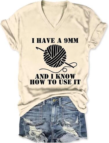 Funny Crochet Lover Shirt Women I Have a 9mm and I Know Humor Graphic Tees Tops Crocheting Mom Tshirt Knitting T-Shirt in Saudi Arabia