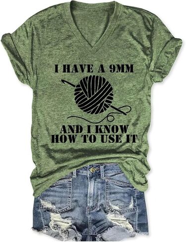 Funny Crochet Lover Shirt Women I Have a 9mm and I Know Humor Graphic Tees Tops Crocheting Mom Tshirt Knitting T-Shirt in Saudi Arabia