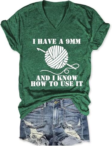Funny Crochet Lover Shirt Women I Have a 9mm and I Know Humor Graphic Tees Tops Crocheting Mom Tshirt Knitting T-Shirt in Saudi Arabia