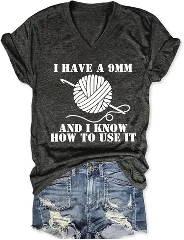 Funny Crochet Lover Shirt Women I Have a 9mm and I Know Humor Graphic Tees Tops Crocheting Mom Tshirt Knitting T-Shirt in Saudi Arabia
