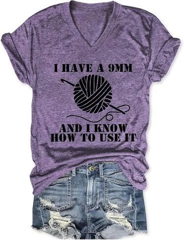 Funny Crochet Lover Shirt Women I Have a 9mm and I Know Humor Graphic Tees Tops Crocheting Mom Tshirt Knitting T-Shirt in Saudi Arabia