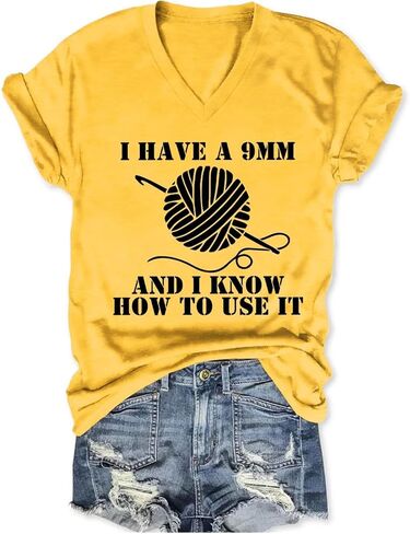 Funny Crochet Lover Shirt Women I Have a 9mm and I Know Humor Graphic Tees Tops Crocheting Mom Tshirt Knitting T-Shirt in Saudi Arabia