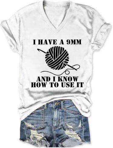 Funny Crochet Lover Shirt Women I Have a 9mm and I Know Humor Graphic Tees Tops Crocheting Mom Tshirt Knitting T-Shirt in Saudi Arabia
