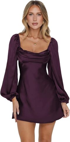 zoteno Satin Cowl Neck Homecoming Dresses for Teens 2026 Long Sleeve Short Pleated A-line Prom Cocktail Gowns in Saudi Arabia