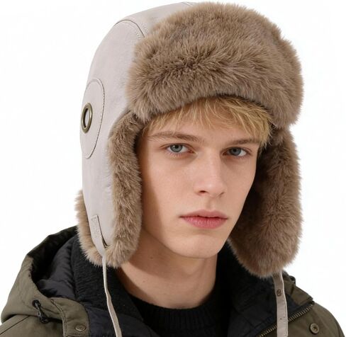 Gvatasz الشتاء الجلود الصياد قبعة القبعات الدافئة للرجال فو الفراء الطيار الروسية Ushanka القبعات مع سماعات الأذن التزلج قبعة in Kuwait