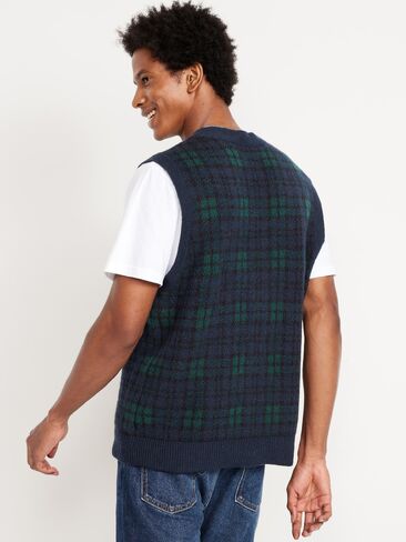 Old Navy SoSoft Button-Front Sweater Vest - Medium Blue Plaid in Saudi Arabia