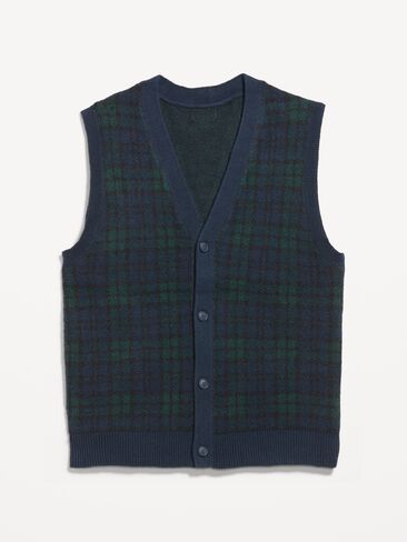 Old Navy SoSoft Button-Front Sweater Vest - Medium Blue Plaid in Saudi Arabia