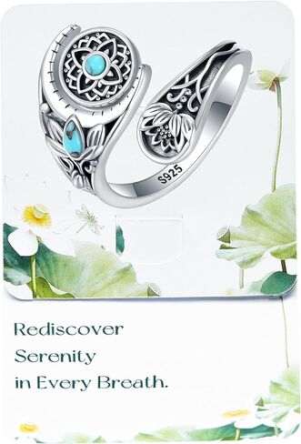 Bolelis Fidget Lotus Rings Gift for Mom - Just Breathe Rings for Women 925-Sterling-Silver Vintage Jewelry on Birthday Mother's Day (Adjustable 6-9) in Saudi Arabia