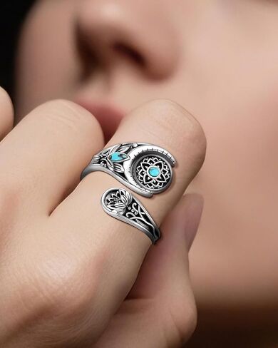 Bolelis Fidget Lotus Rings هدية للأم - خواتم Just Breathe للنساء من المجوهرات العتيقة المصنوعة من الفضة الإسترلينية عيار 925 في عيد ميلاد الأم (قابل للتعديل 6-9) in Kuwait