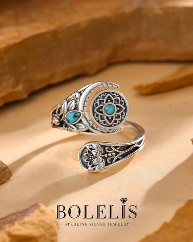 Bolelis Fidget Lotus Rings هدية للأم - خواتم Just Breathe للنساء من المجوهرات العتيقة المصنوعة من الفضة الإسترلينية عيار 925 في عيد ميلاد الأم (قابل للتعديل 6-9) in Kuwait