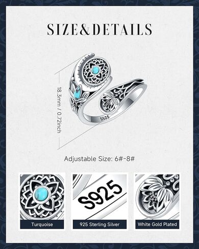 Bolelis Fidget Lotus Rings هدية للأم - خواتم Just Breathe للنساء من المجوهرات العتيقة المصنوعة من الفضة الإسترلينية عيار 925 في عيد ميلاد الأم (قابل للتعديل 6-9) in Kuwait